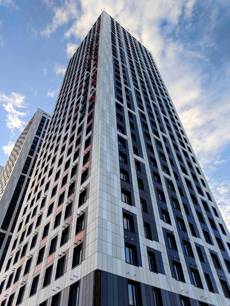 skyscraper, building, building exterior, apartment, residential, office building, facade, city